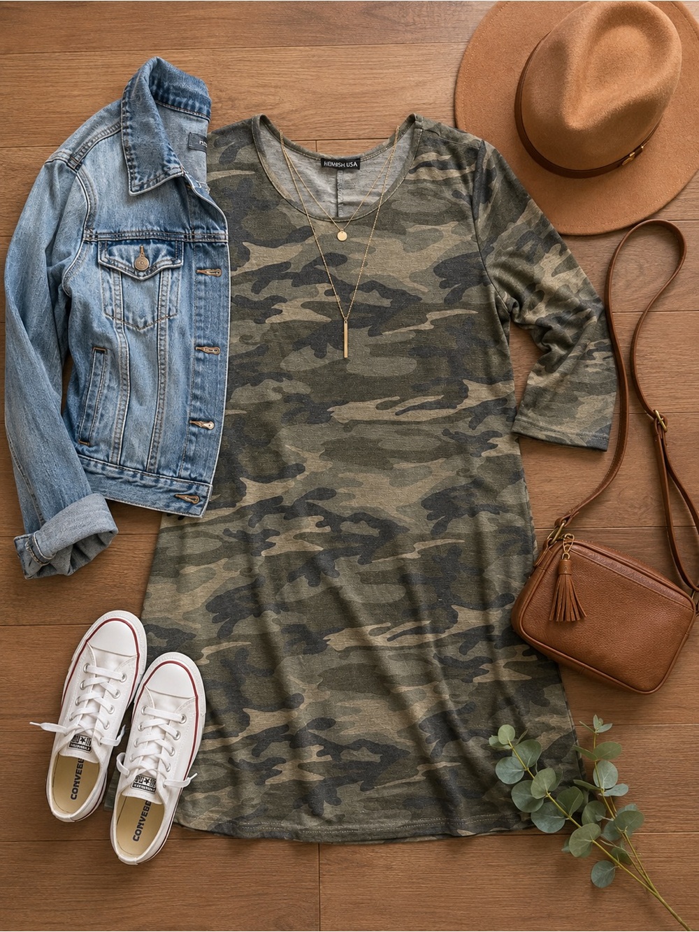 Hemish Women's Camo Midi Dress in Olive Green